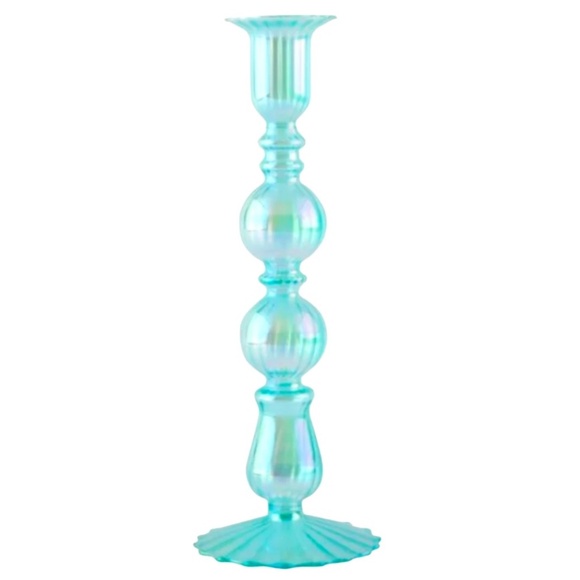 LARGE EGYPTIAN‎ REVIVAL CANDLESTICK LIGHT BLUE SHINY / LiIGHT GLASS - Picture 1 of 11